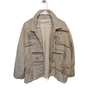 VTG‎ BrownStone Studio Oversized Open Blazer Jacket 3X Silk Blend Neutral Boho